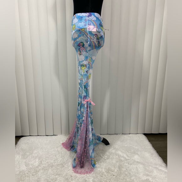 💔SOLD💔 DOLLS KILL x MY LITTLE PONY Chaser Stretch Mesh Flare Pants High Waist - Picture 2 of 14